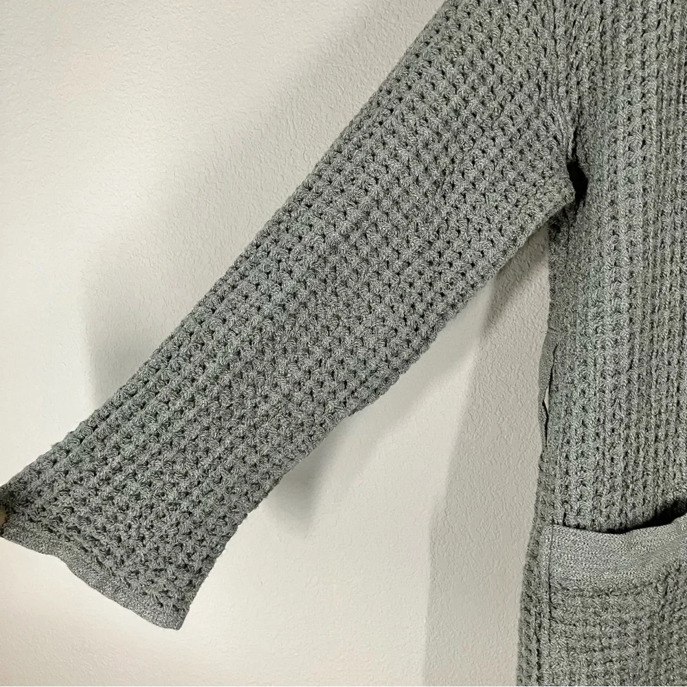 ONSEN Supima Waffle Knit Bath Robe S Unisex Hood Pockets NO BELT Gray Loungewear
